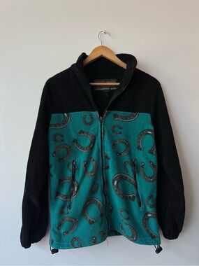 Trail Crest Teal Horseshoe Print Fleece Full Zip Jacket Size Extra Small